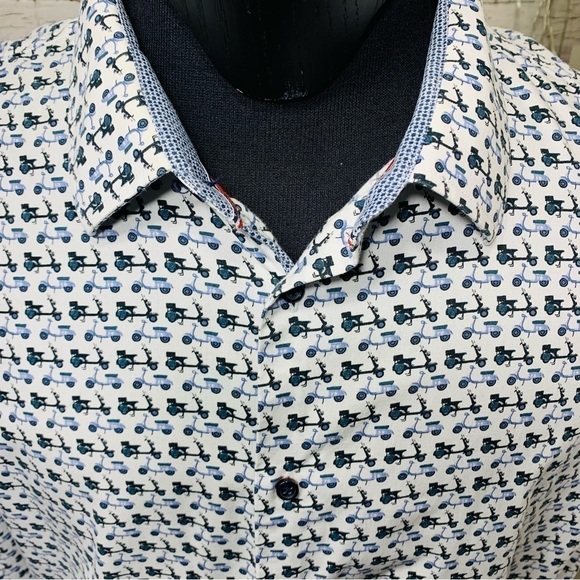 SOUL Of London White Blue Motorcycle Button Down Shirt Modern Long Sleeve Sz 2XL - Picture 5 of 13